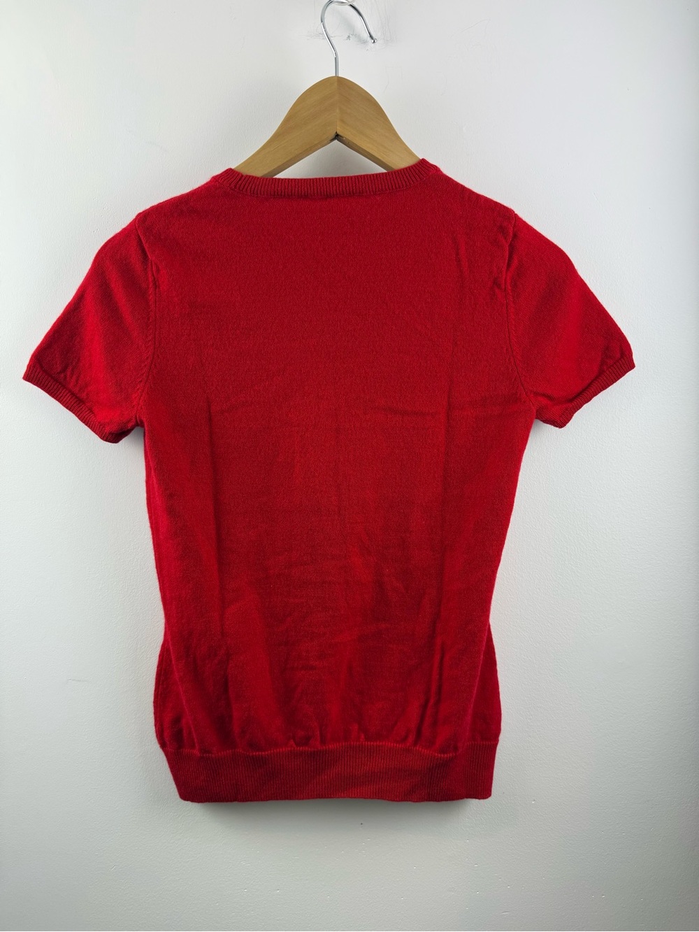 LONIA 100% Cashmere Red Short Sleeve Pointelle Center Crewneck Knit Sweater M - Picture 2 of 8